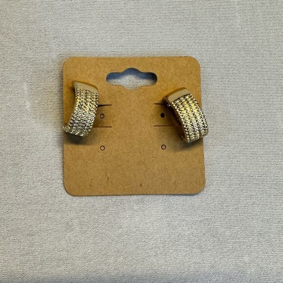 Monet Gold Tone Textured Half Hoop Clip Earrings - Picture 1 of 1